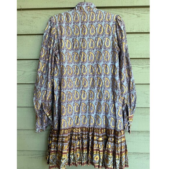Oliphant Gold Paisley Cotton Silk Dress Sz S - Picture 10 of 10